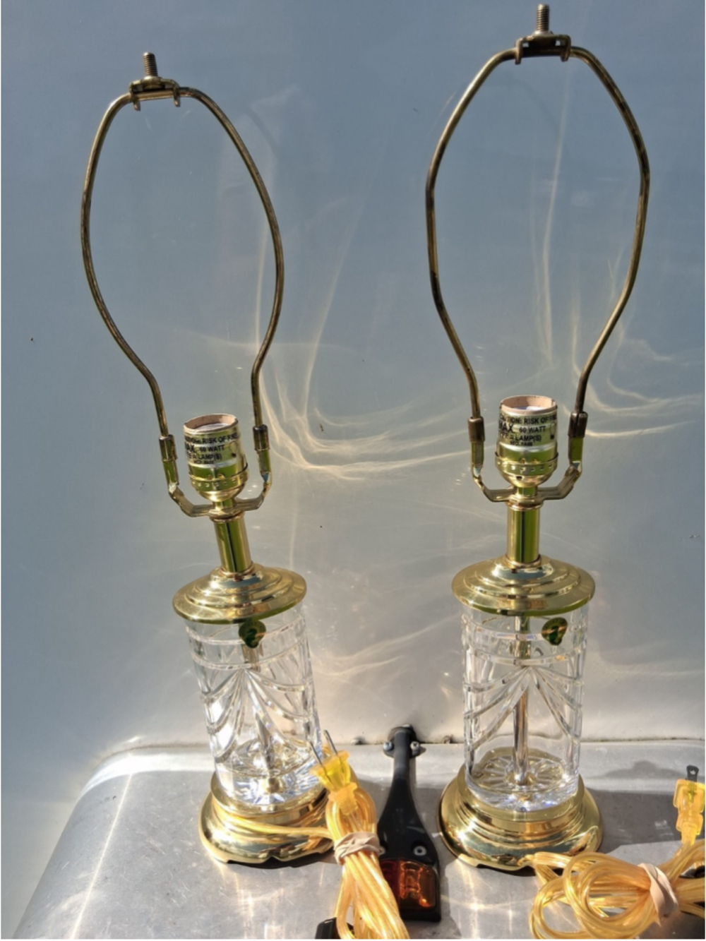 Pair Waterford Crystal and Brass Table Lamps Never Used